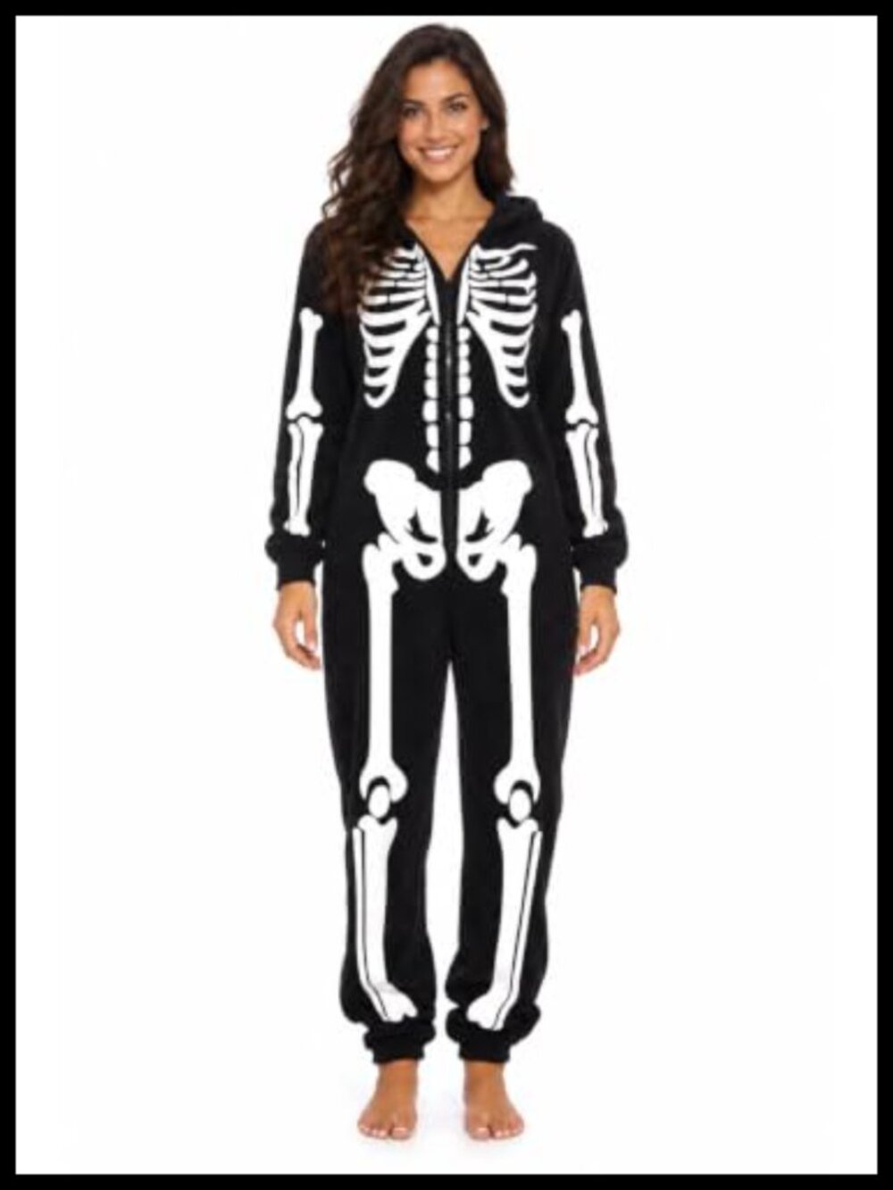 Skeleton Hooded One-Piece Pajama Costume Microfleece Zip-Up